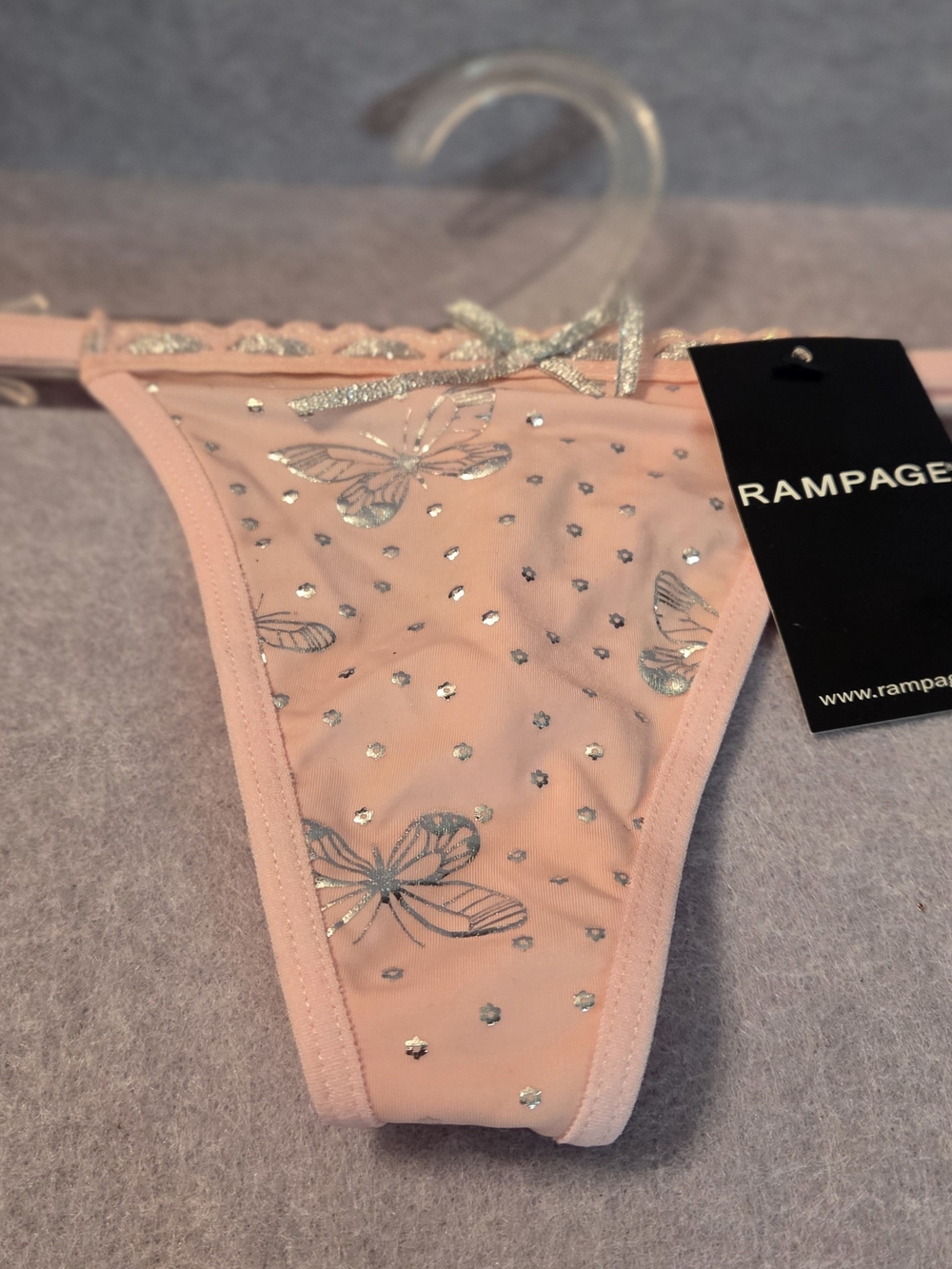 Rampage Women's Pink Butterfly Thong Sz Small Vtg NWT